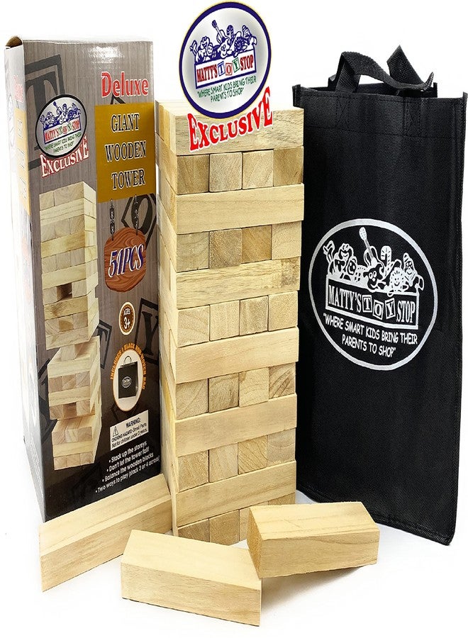 ماتي محطة الألعاب لعبة ماتي توي ستوب ديلوكس 51 قطعة برج خشبي عملاق للتكديس مع حقيبة تخزين (يبدأ ارتفاعه من 17 بوصة) - Image 2